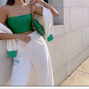 Zara Blogger Fave Faux Leather Strapless Crop Top in Green Size Small